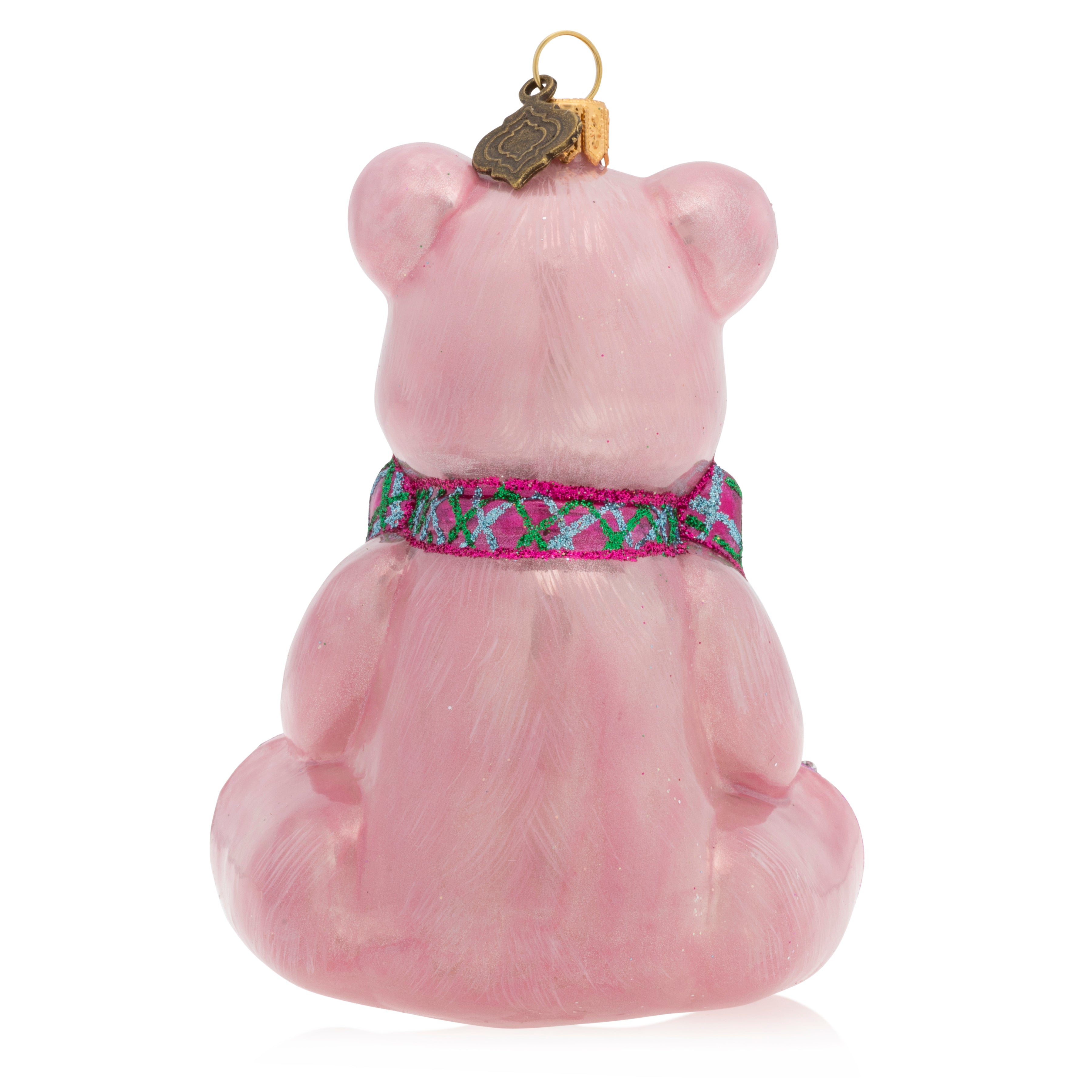 Personalized Baby's First Christmas Teddy Glass Ornament - Pink