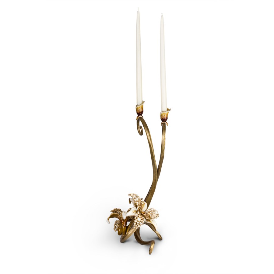 Jay Strongwater Roselyn Orchid Double Candlestick Golden.