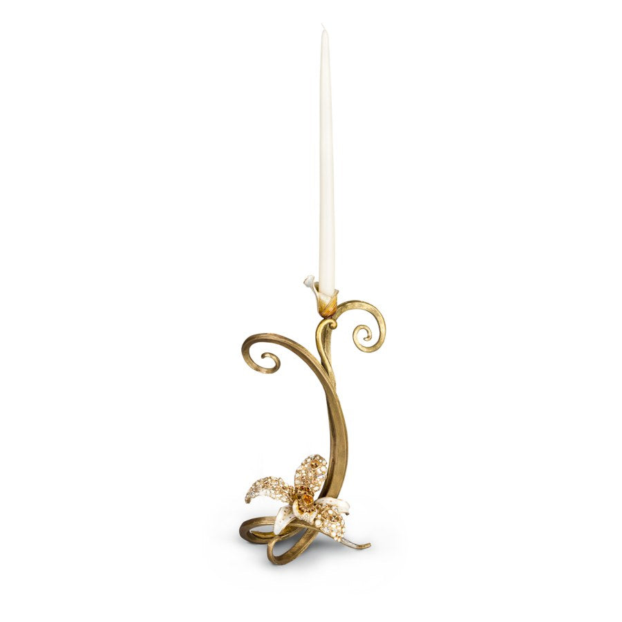 Jay Strongwater Mirabelle Orchid Single Candlestick Golden.