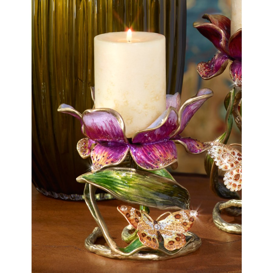 Aimee Floral 7" Pillar Candle Holder Brocade