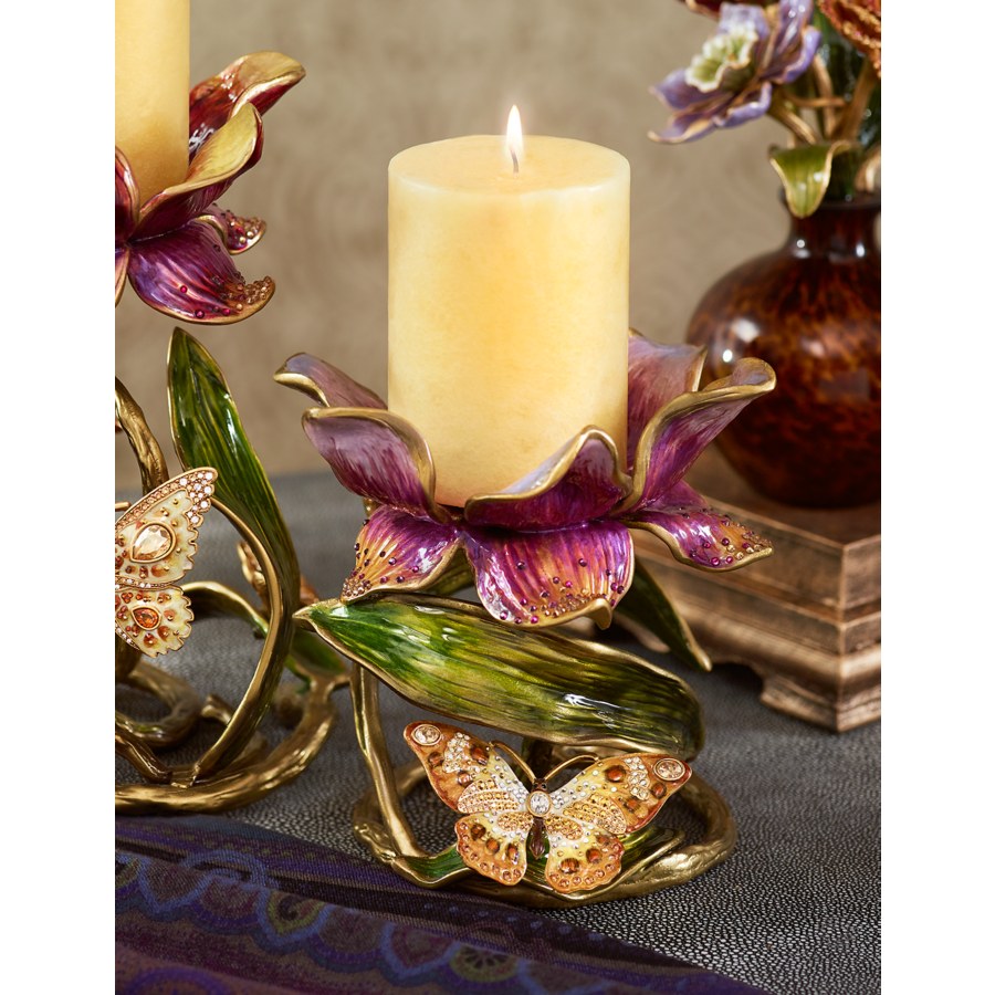 Aimee Floral 7" Pillar Candle Holder Brocade