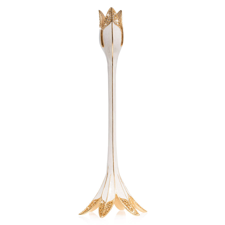 Jay Strongwater Ambrosius Tulip Tall White Candle Stick Holder.