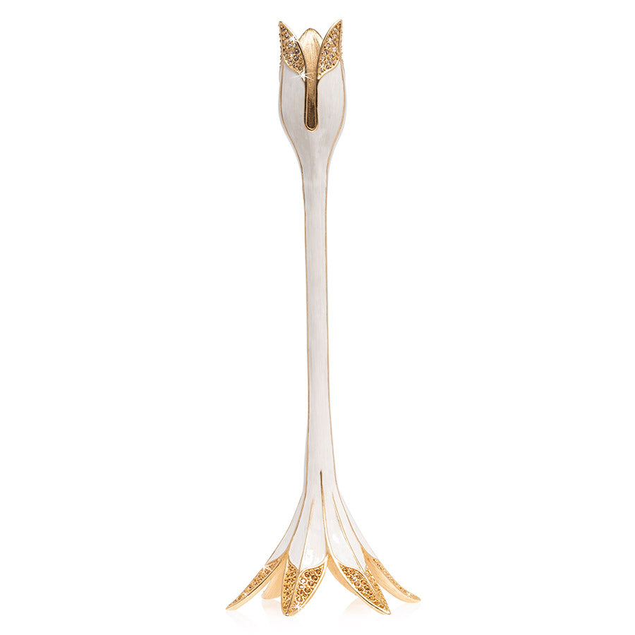 Jay Strongwater Ambrosius Tulip Tall White Candle Stick Holder.