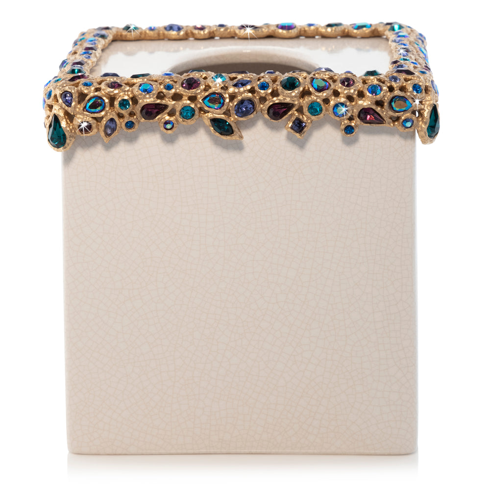 White Tissue Box Holder - Blue Bejeweled