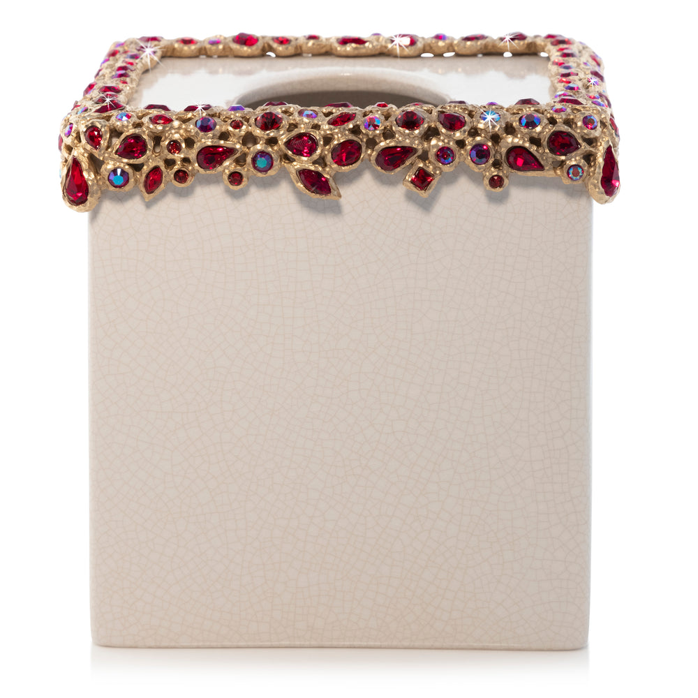 White Tissue Box Holder - Ruby Bejeweled 