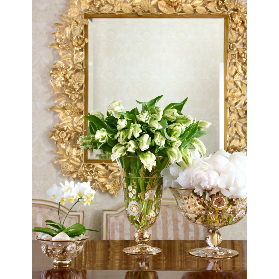 Jay Strongwater Camille Gilded Floral Leaf Mirror.