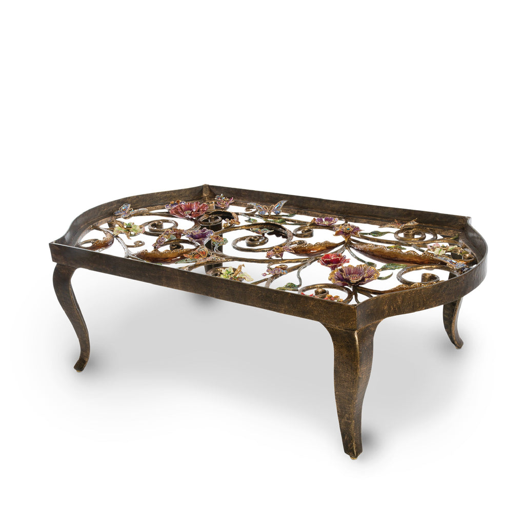 Jay Strongwater Everett Floral & Scroll Coffee Table.