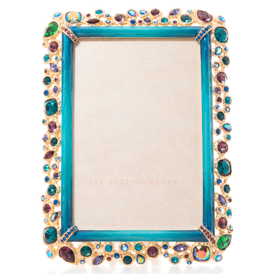 Jay Strongwater Emery Bejeweled 4" x 6" Frame - Peacock.