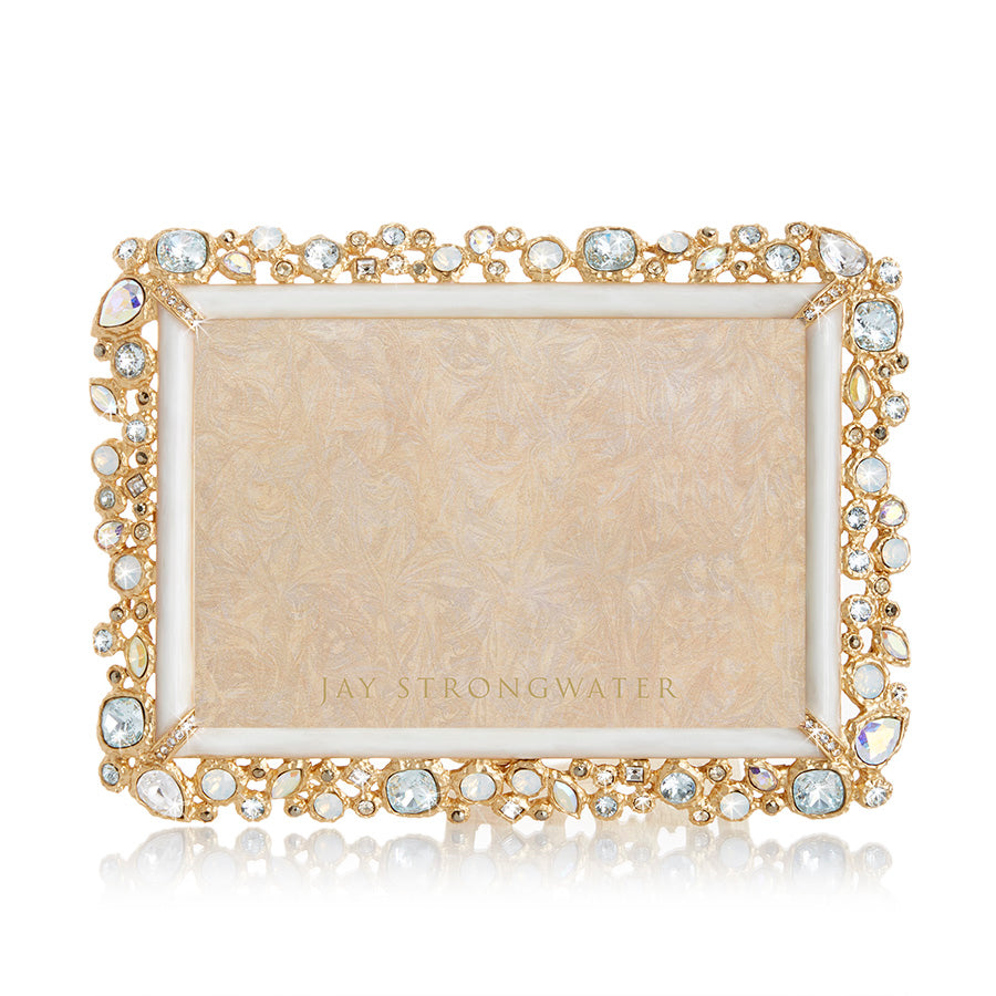 Jay Strongwater Emery Bejeweled 4" x 6" Frame - White Opal.