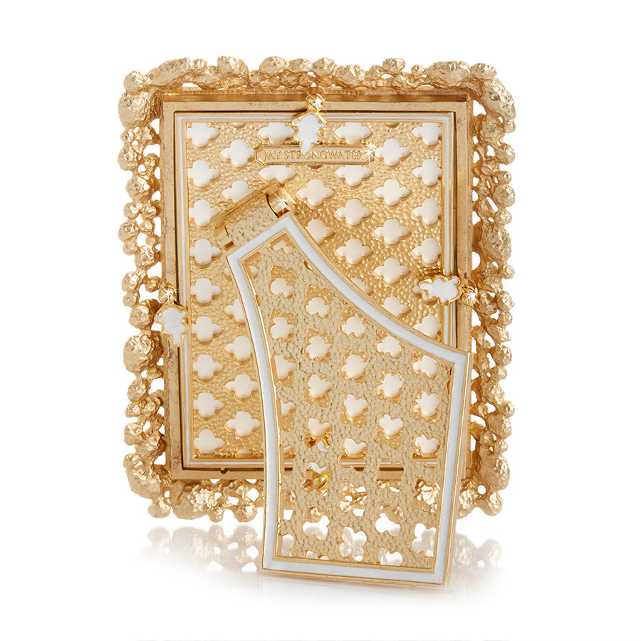 4" x 6" White and Gold Bejeweled Picture Frame